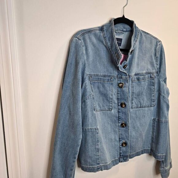 J. Jill Denim Jacket Women's Medium Tall Blue Button Outdoor Gorpcore - Picture 3 of 7